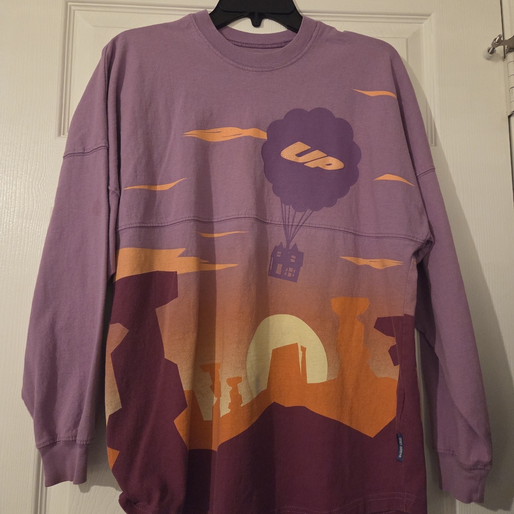 Disney Pixar Up Graphic Sweatshirt Purple Orange Balloon Scene Crewneck Size XS